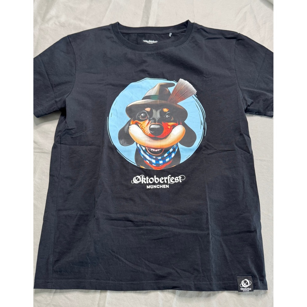 Bavaroi Oktoberfest Munchen Dachshund Black Organic Cotton Graphic T-Shirt M